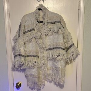 Elegant Women's Fringe Teddy Jacket in Cream and Gray